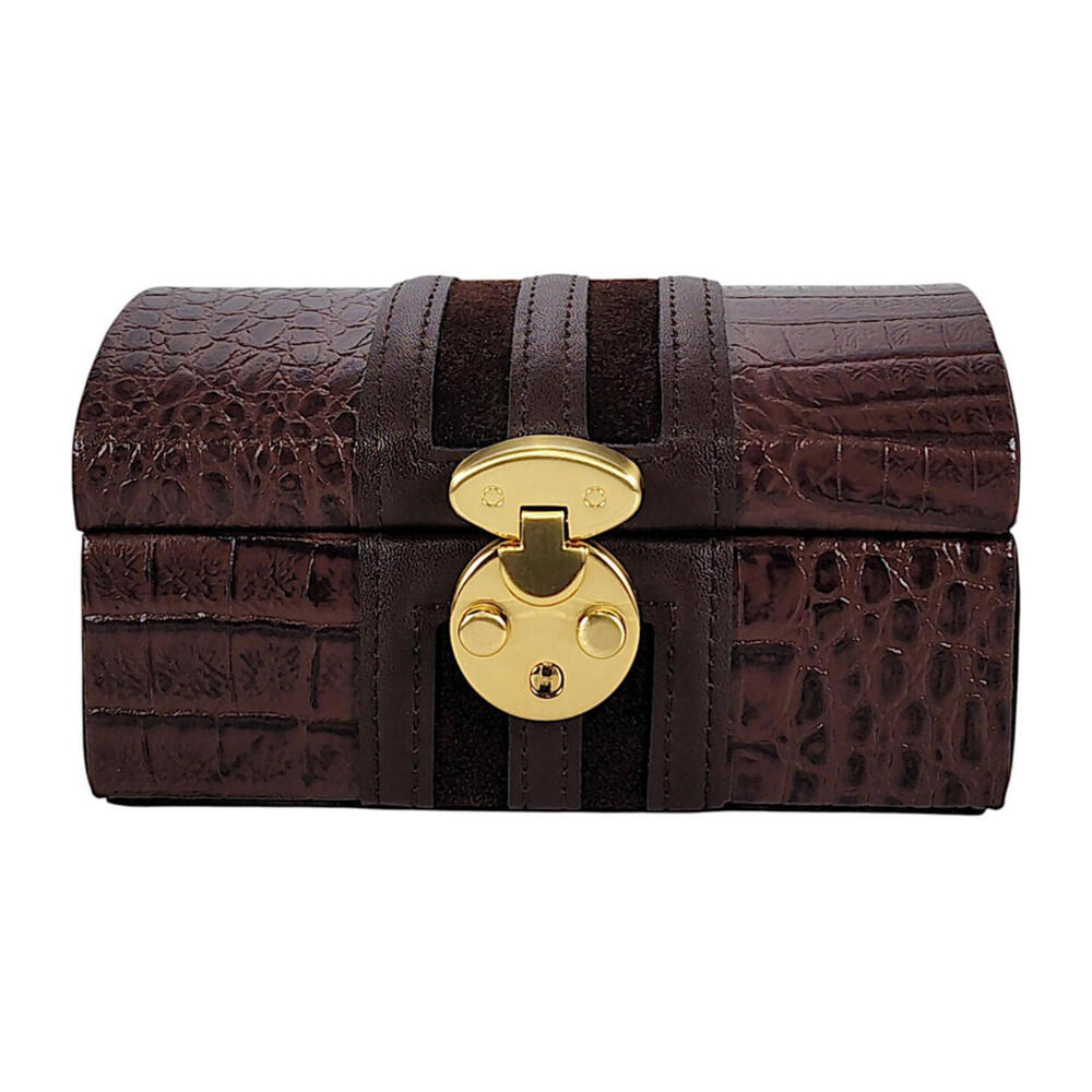 RaGar Jewelry Organizer Box Brown Genuine Leather Croco Embossed Vintage